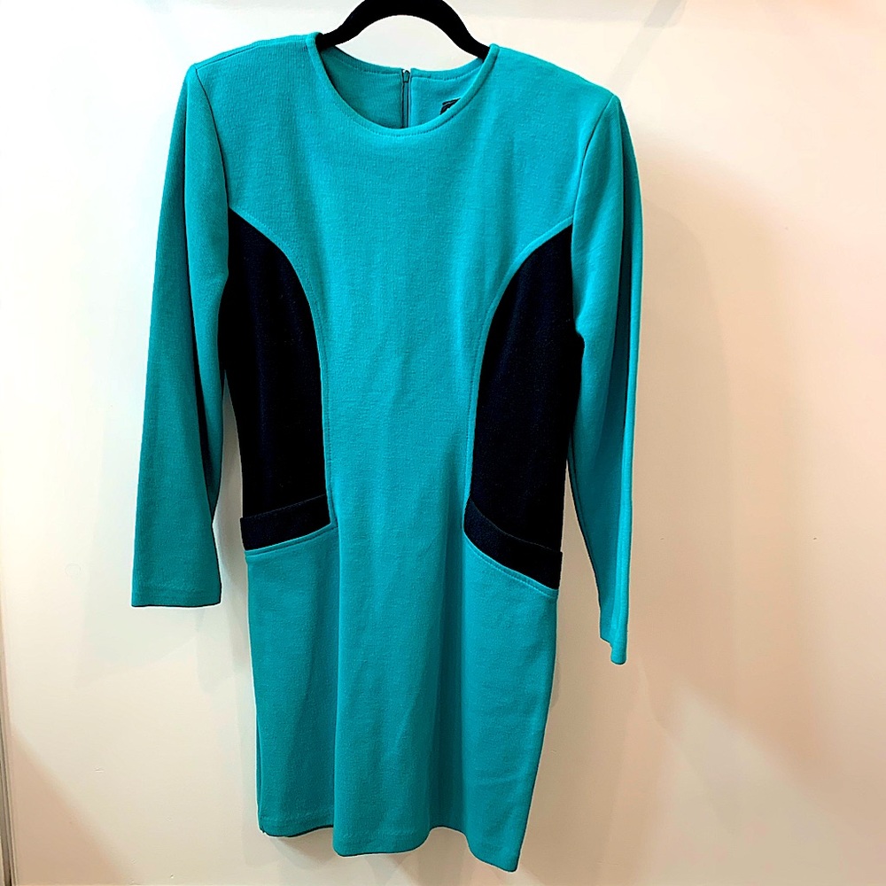 All That Jazz Vintage Teal Blue Long Sleeve Dress